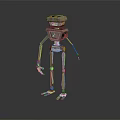 Metallic Robot Character Standing With Head Body And Limbs On Black Background With Shiny Reflection