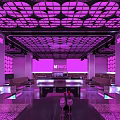 Modern Bar Interior With Purple Lighting Grid Ceiling And Sofa Seating 3d model