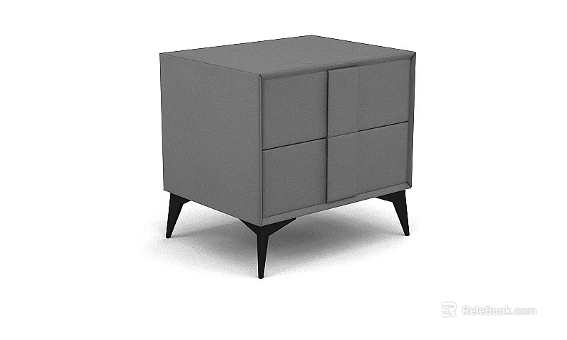 Gray Modern Bedside Table With Four Drawers And Black Legs Design 3d model 