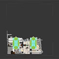 Cartoon Style Cozy Interior Scene With Stained Glass Windows Sofa Bookshelf Cabinets Plants And Appliances