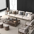 New Chinese Sofa Combination Song Style Coffee Table Leisure Chair Bench Side Table 3d model
