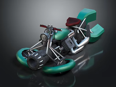 Green Motorcycle With Red Seat Unique Modern Design And Distinct Wheels 3d model