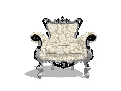 Classic Single Sofa With Ornate Carved Design Black Accented Arms And Floral Upholstery 3d model