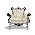 Classic Single Sofa With Ornate Carved Design Black Accented Arms And Floral Upholstery