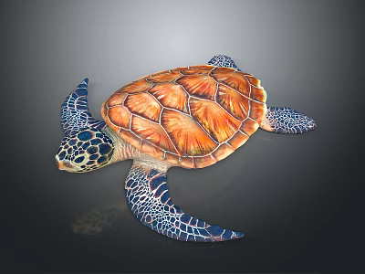 Striking Reptile Sea Turtle Displaying Orange Shell And Blue Patterned Flippers In Swimming Posture 3d model