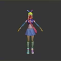 Anime Style Female Character With Blonde Hair Blue Accessories And Fantasy Creature Design