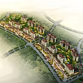 Scenic Modern Residential Buildings With Palm Trees Pond Lawn Pavilion And Fountain