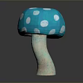Teal Colored Edible Mushroom With White Spots On Cap And Brown Stem