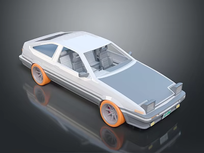 White And Gray Two Door Car Featuring Orange Wheels Sleek Exterior And Reflection 3d model