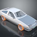 White And Gray Two Door Car Featuring Orange Wheels Sleek Exterior And Reflection