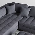Gray Sectional Sofa Set with Multiple Cushions Ottoman and Throw Blanket on Striped Rug 3d model