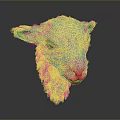 Light Colored Sheep Head With Yellow Eyes Pink Nose And Soft Fur On Gray Background