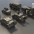 Various Military Vehicles With Camouflage Paint For Tactical Operations