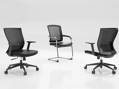 Modern Black Office Chairs With Mesh Back Armrests And Swivel Fixed Bases 3d model