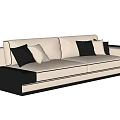 Modern Double Sofa With Beige And Black Cushions And Black Frame