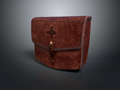 Vintage Handcrafted Leather Bag With Cross Pattern Stitched Details And Strap Buckle 3d model