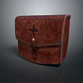 Vintage Handcrafted Leather Bag With Cross Pattern Stitched Details And Strap Buckle