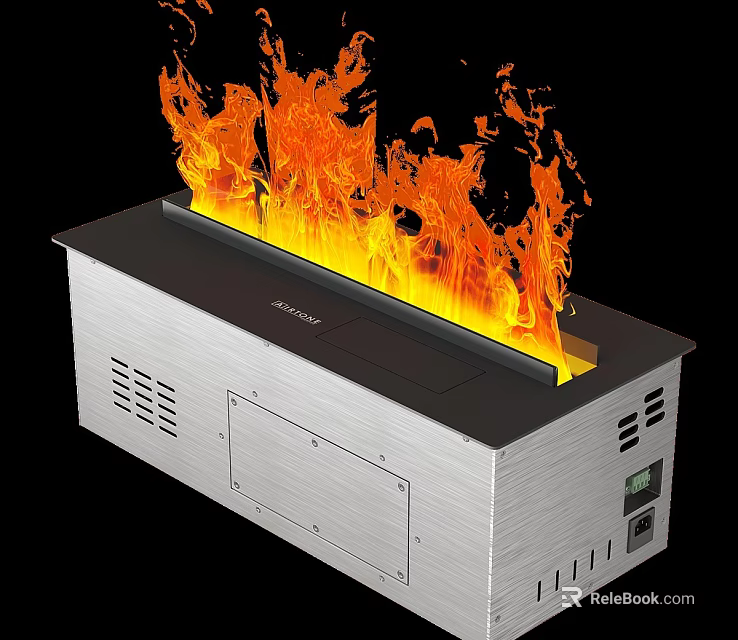 Modern Indoor Fireplace With Bright Flaming Fire And Sleek Silver Metal Design 3d model 