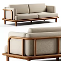 Minimalist Modern Sofa With Beige Fabric Upholstery And Brown Wooden Frame Design Details