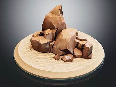 Polygonal Brown Stones Arranged On Circular Light Colored Base With Wavy Texture 3d model