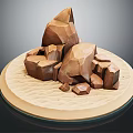 Polygonal Brown Stones Arranged On Circular Light Colored Base With Wavy Texture 3d model