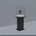 Transparent Display Cabinet With Black Base And White Platform Displaying Art Exhibit