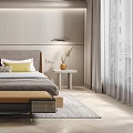 Modern Bedroom Interior With Bed Decorative Pillows Bedside Tables And Herringbone Floor 3d model