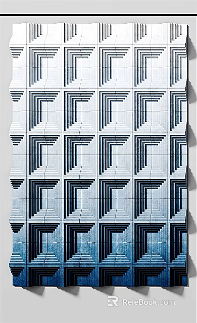 Modern Geometric Wall Decor With Repeating Blue Lines And Textured Pattern 3d model