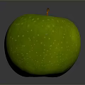 Fresh Green Apple With Yellow Spots On Shiny Surface And Dark Background