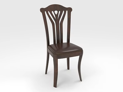 Dark Brown Wooden Single Chair With Heart Shaped Backrest And Leather Seat 3d model