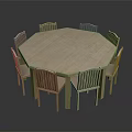Modern Simple Dining Table Set with Wooden Octagonal Top and Eight Matching Chairs for Home