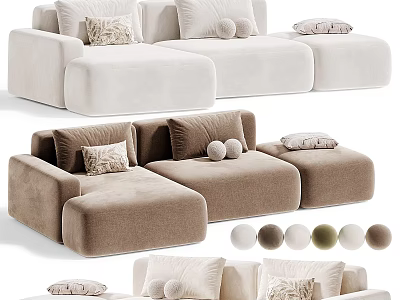 Modern Sectional Sofa With Decorative Pillows And Multiple Color Options 3d model