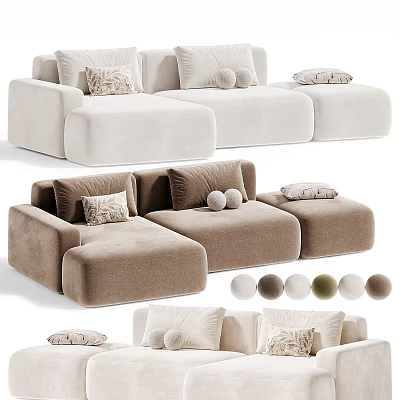 Modern Sectional Sofa With Decorative Pillows And Multiple Color Options 3d model