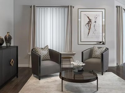 Casual Sofa Set With Gray Armchairs Round Coffee Table Area Rug And Curtains 3d model