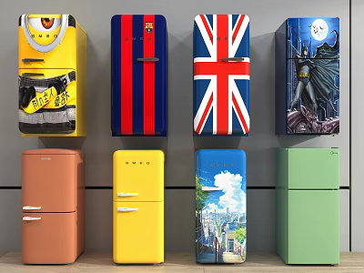 Colorful Patterned Refrigerators With Various Designs Vibrant Colors And Home Styles 3d model