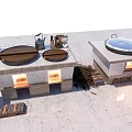 Rustic Kitchen Cabinets With Stone Countertops And Wood Burning Stoves