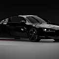 Sleek Black Sports Car With Red Seats And Illuminated Headlights Front View