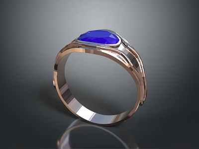 Stylish Gold Ring With Blue Gemstone Fashion Accessory Design For Daily Wear 3d model