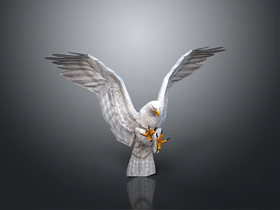 White Eagle With Spread Wings And Yellow Talons On Grey Gradient Background With Reflection 3d model