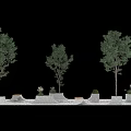 Modern Tree Planters With Trees Concrete Bases And Small Decorative Plants 3d model