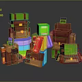 3D Pixel Style Characters And Creatures With Blocky Structures And Various Colors 3d model