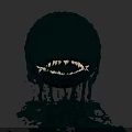 Gloomy Black Spherical Creature With Sharp Teeth And Greenish Dripping Liquid