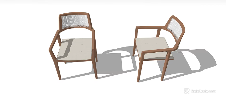 Modern Dining Chairs With Wooden Frame Rattan Backrest And Light Cushioned Seat 3d model 
