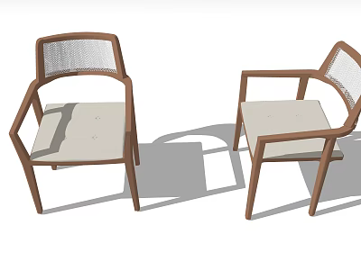 Modern Dining Chairs With Wooden Frame Rattan Backrest And Light Cushioned Seat 3d model