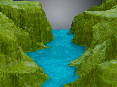 Garden Landscape Featuring Green Cliffs And Blue River In Natural Valley 3d model
