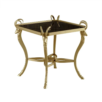 Luxurious Golden Metal Side Table With Decorative Horn Shaped Legs And Black Glass Top 3d model
