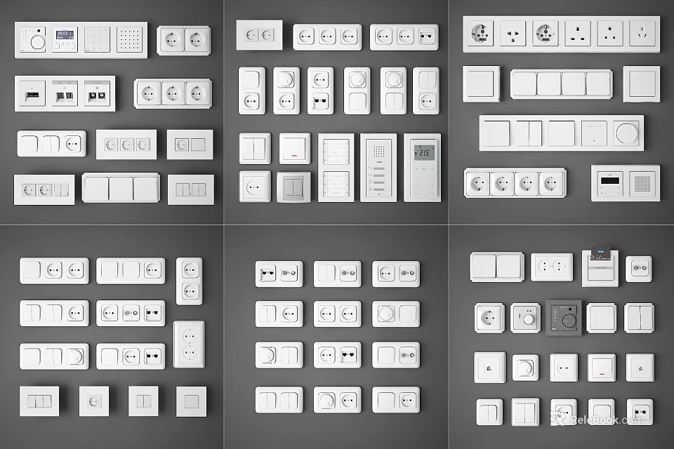 Diverse Modern Switch Panels With Multiple Designs For Household Electrical Use 3d model 