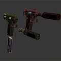 Black Tactical Pistols With Silencers And Ergonomic Grips On Dark Background