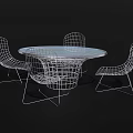 Modern Outdoor Table With Wire Mesh Chairs And Round Metal Frame Design 3d model