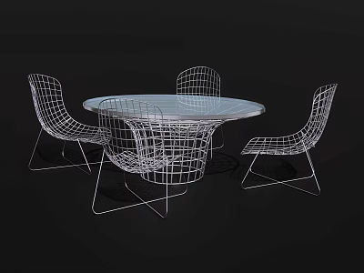 Modern Outdoor Table With Wire Mesh Chairs And Round Metal Frame Design 3d model